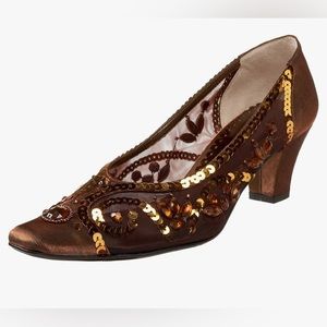 J.Renee Brown Satin Shoes With Sequins And Rhinestone Size 8.5